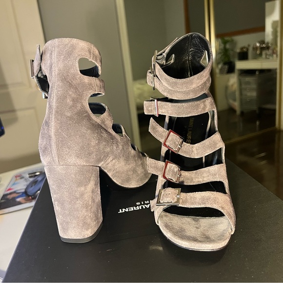 NWT Saint Laurent / YSL block heels gray suede size 35.5 / 5.5 - Picture 11 of 14